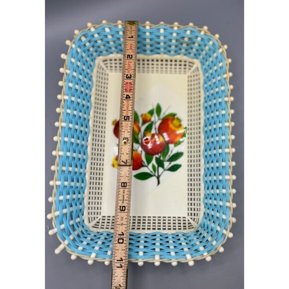 Vtg Plastona Rectangular Plastic Basket Serving Tray Blue Fruit - Picture 5 of 6
